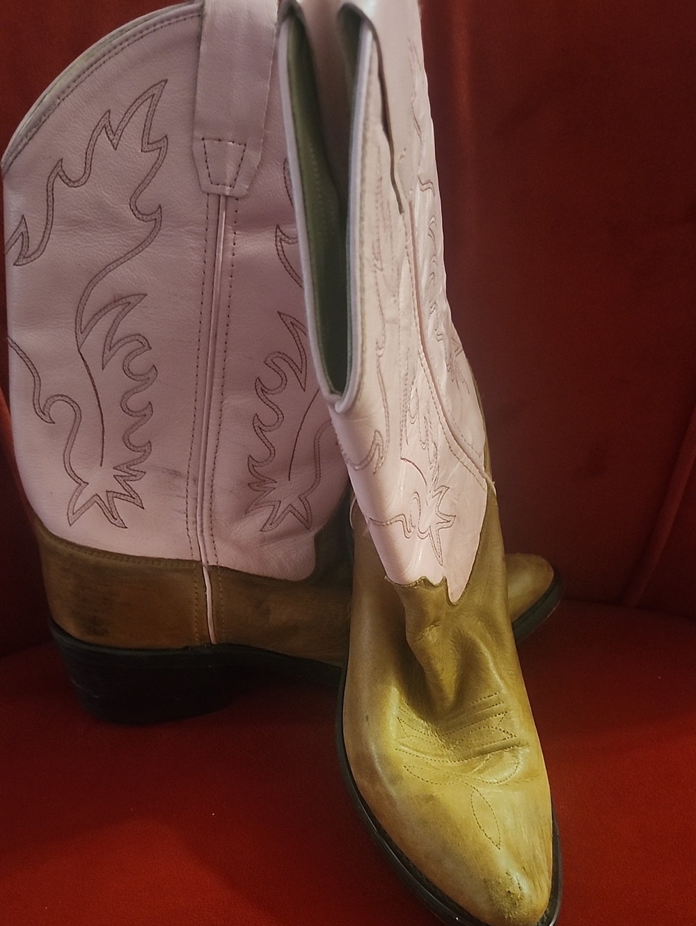 Kids Two-Tone Western Pull-On Boots in Pink and Brown